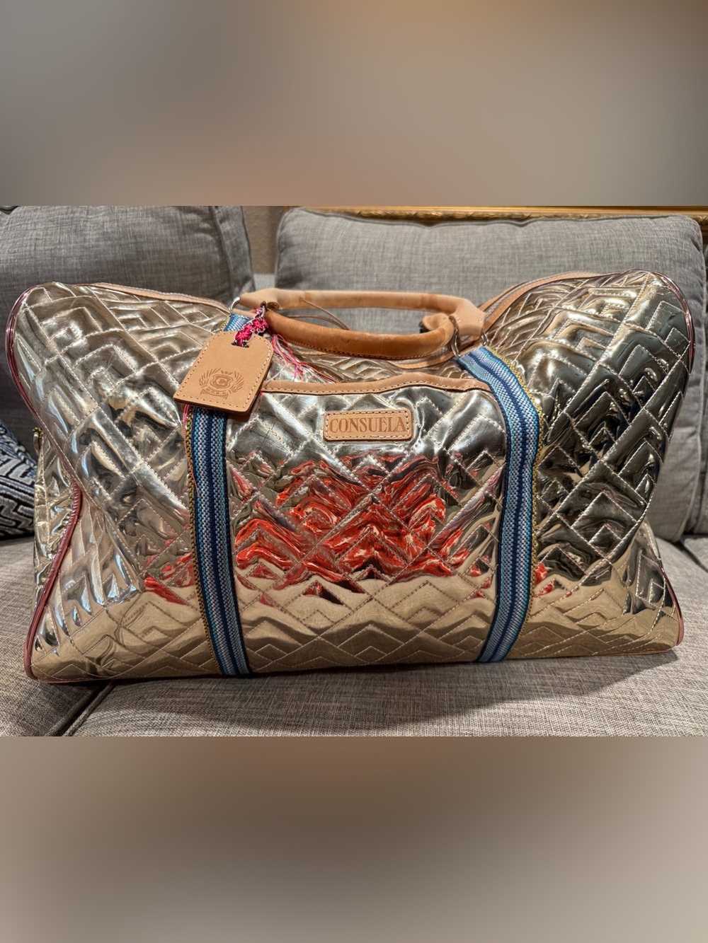 Consuela Weekender Evadney Gold Quilted Bag
